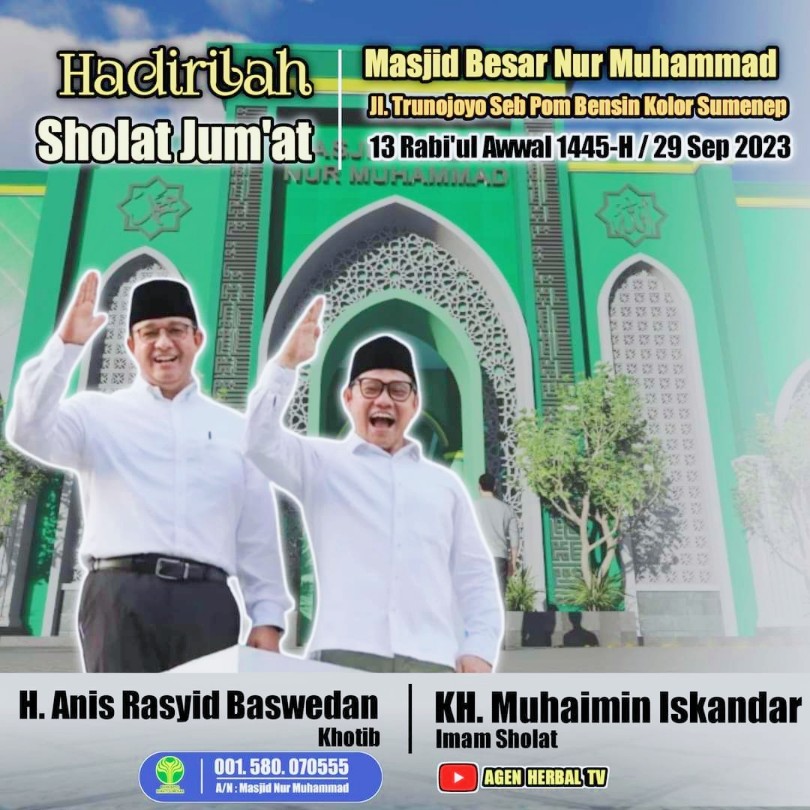 Duet AMIN Akan Jadi Imam dan Khatib Shalat Jumat di Masjid Nur Muhammad Kota Sumenep Madura