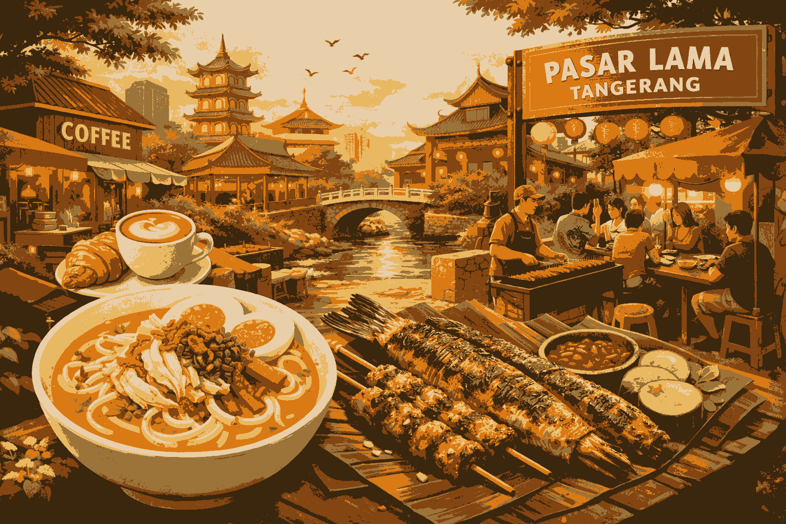 Jelajahi kuliner Tangerang dari Laksa legendaris, Sate Bandeng, hingga Pasar Lama dan kafe estetik penuh cita rasa.