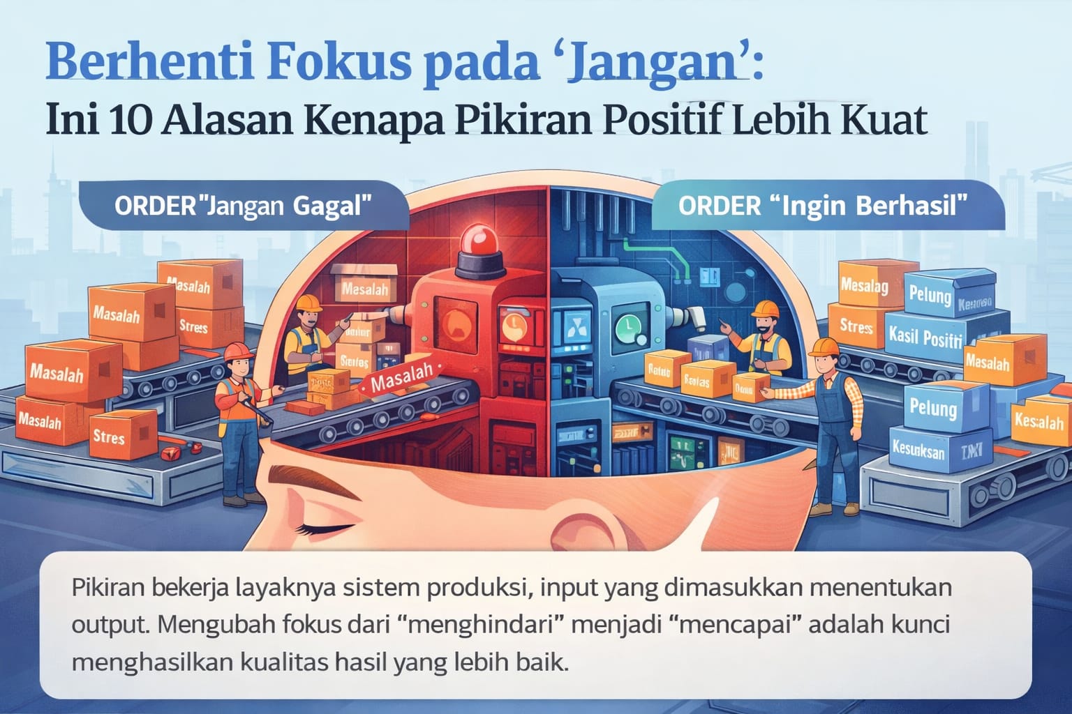 Pikiran bekerja seperti sistem produksi. Fokus pada hal positif bantu hasilkan peluang, bukan masalah dalam kehidupan sehari-hari.