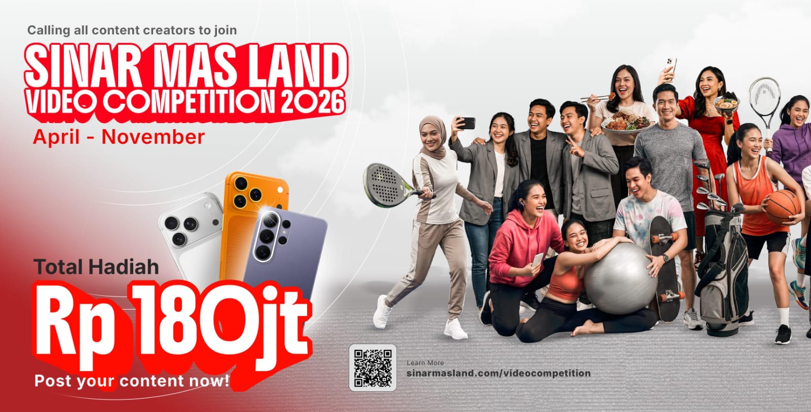 Sinar Mas Land buka lomba video 2026 dengan hadiah Rp180 juta. Simak cara daftar, syarat, dan peluang menang bagi kreator konten.