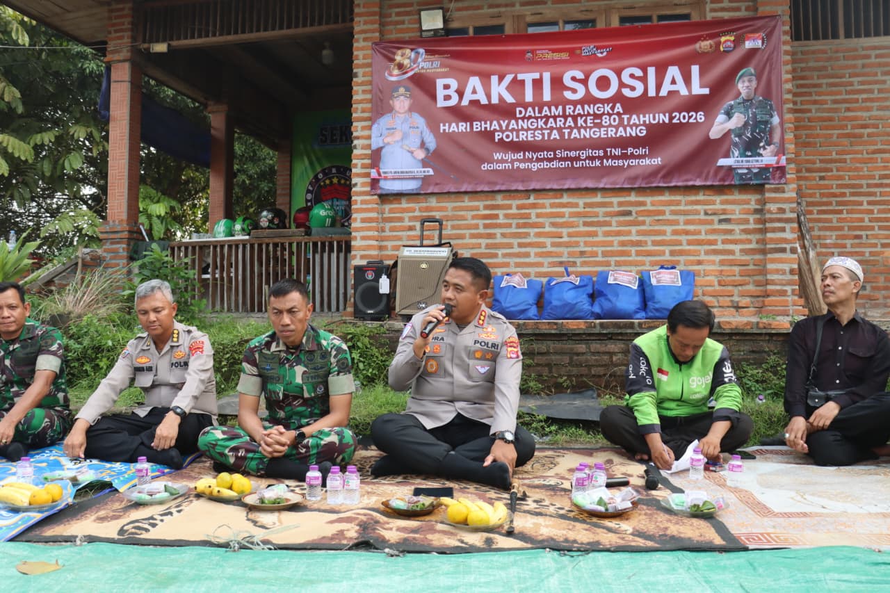 Kapolresta Tangerang ajak ojol jadi mitra kamtibmas. Sinergi Polri dan masyarakat diperkuat lewat bakti sosial Hari Bhayangkara.